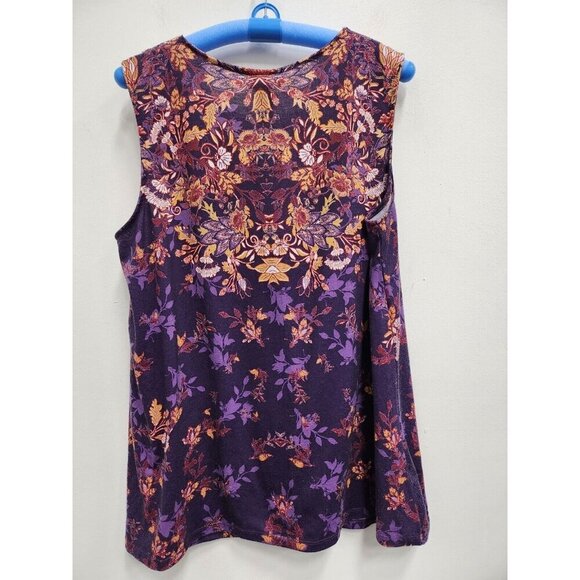 Catherines Womens Tank Top Size 0X Purple Floral Lace Neck Rhinestones Tunic - Picture 6 of 7